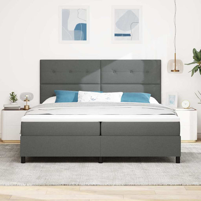 Pat cu arcuri cu headboard Gri închis 200 x 200 cm țesătură WALTI