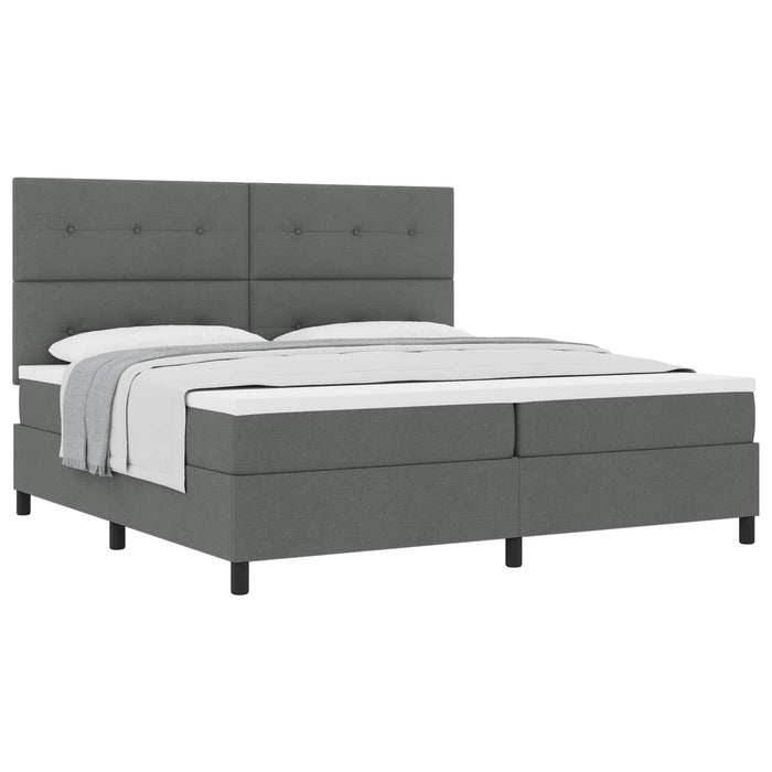 Pat cu arcuri cu headboard Gri închis 200 x 200 cm țesătură WALTI
