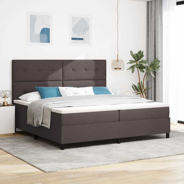 Pat cu arcuri cu headboard Maro închis 200 x 200 cm țesătură WALTI