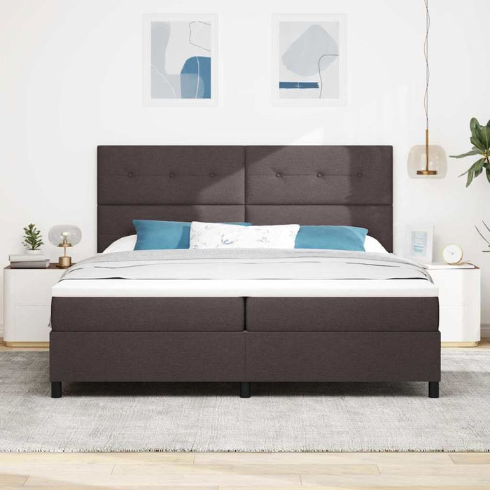 Pat cu arcuri cu headboard Maro închis 200 x 200 cm țesătură WALTI