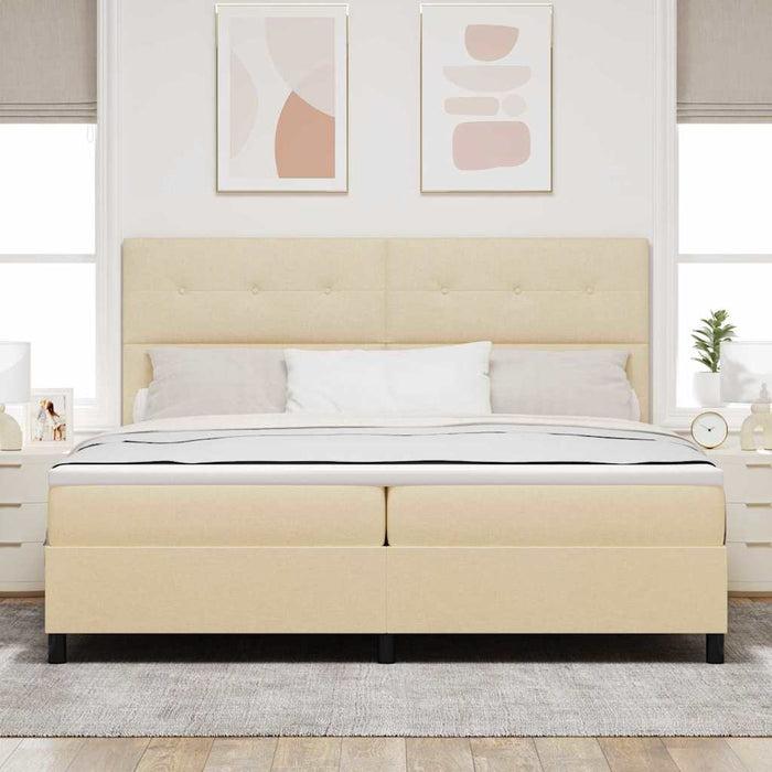 Pat cu arcuri cu saltea cu headboard Crem 200 x 200 cm țesătură - WALTI WALTI