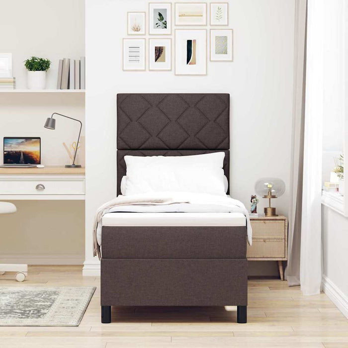 Pat cu arcuri cu headboard Maro închis 80 x 200 cm țesătură WALTI
