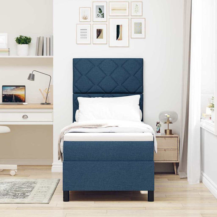 Pat cu arcuri cu headboard albastru 80 x 200 cm țesătură - WALTI WALTI