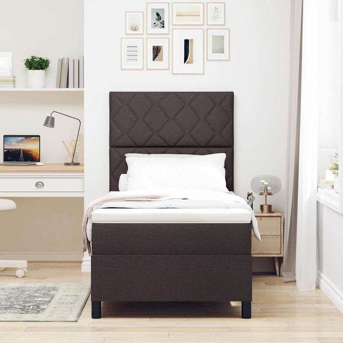 Pat cu arcuri cu headboard Maro închis 90 x 190 cm țesătură WALTI