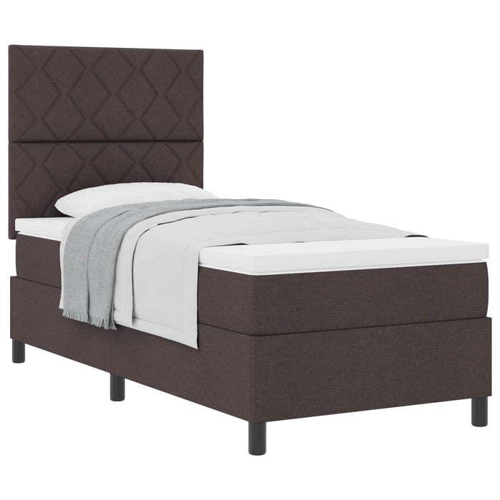 Pat cu arcuri cu headboard Maro închis 90 x 190 cm țesătură WALTI