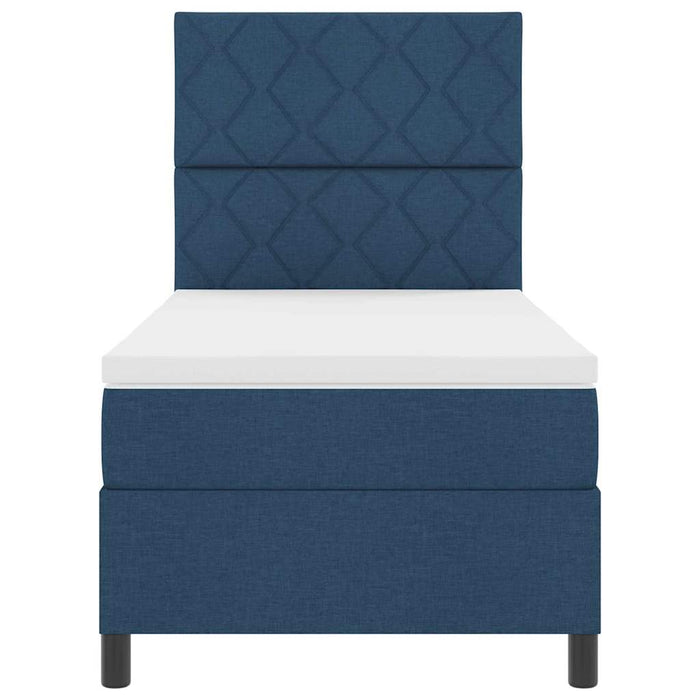 Pat cu arcuri cu headboard albastru 90 x 190 cm țesătură WALTI