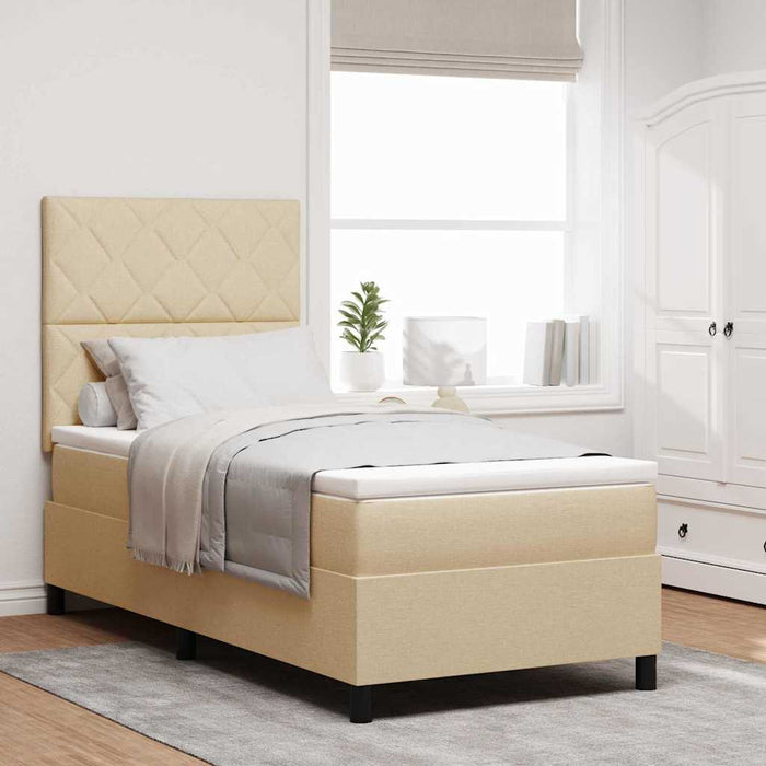 Pat cu arcuri cu headboard Crem 90 x 200 cm țesătură WALTI
