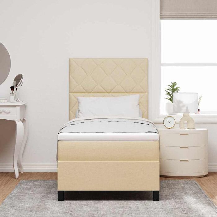 Pat cu arcuri cu headboard Crem 90 x 200 cm țesătură WALTI