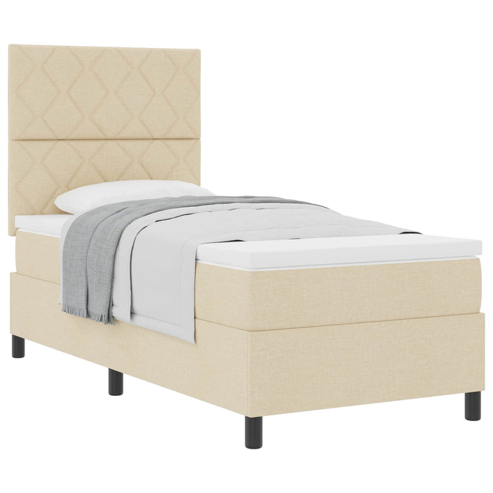 Pat cu arcuri cu headboard Crem 90 x 200 cm țesătură WALTI