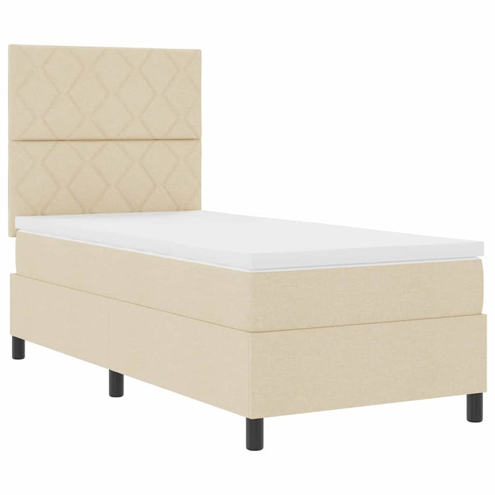 Pat cu arcuri cu headboard Crem 90 x 200 cm țesătură WALTI