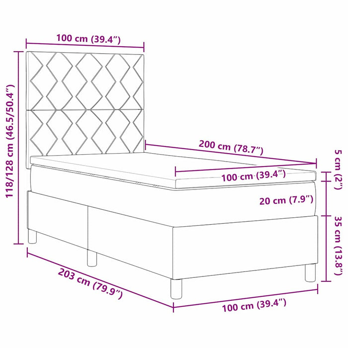 Pat cu arcuri cu headboard Gri închis 100 x 200 cm țesătură - WALTI WALTI