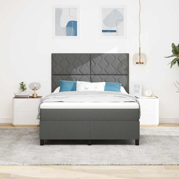 Pat cu arcuri cu headboard Gri închis 140 x 190 cm țesătură WALTI