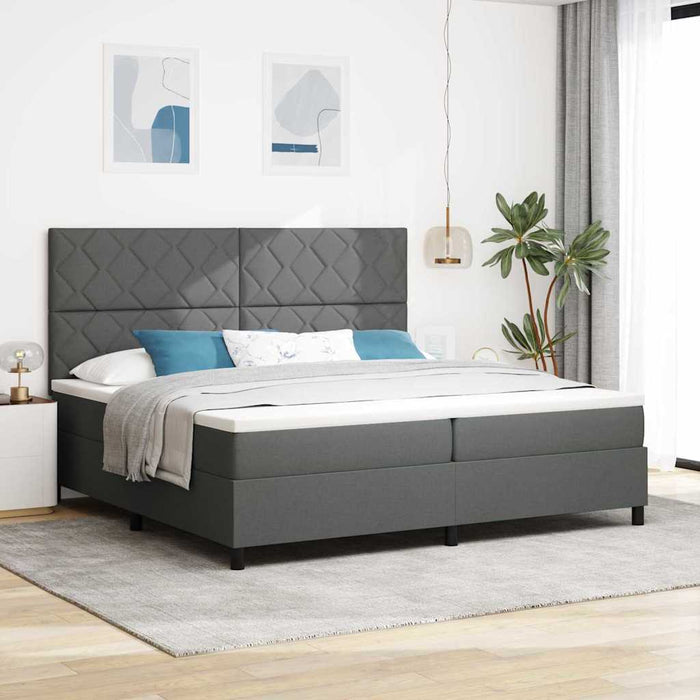Pat cu arcuri cu headboard Gri închis 200 x 200 cm țesătură WALTI