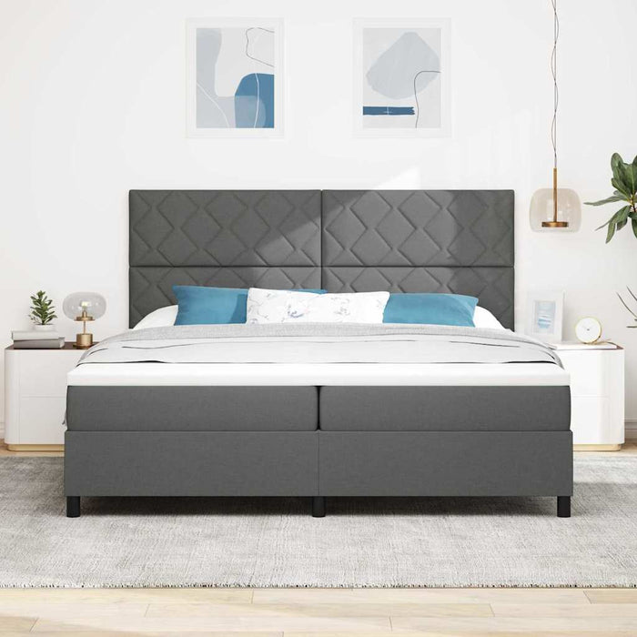 Pat cu arcuri cu headboard Gri închis 200 x 200 cm țesătură WALTI
