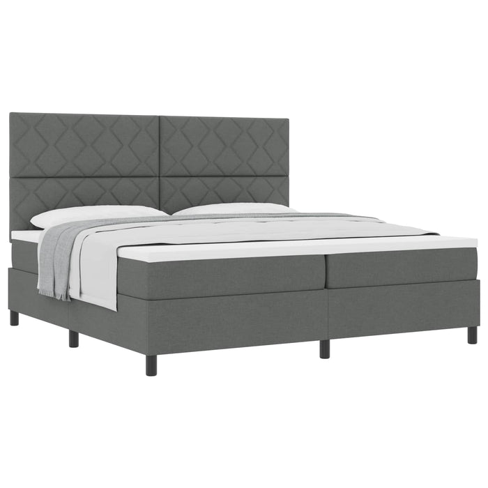 Pat cu arcuri cu headboard Gri închis 200 x 200 cm țesătură WALTI
