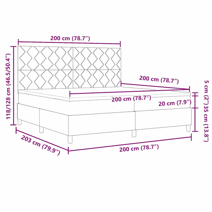 Pat cu arcuri cu headboard Gri închis 200 x 200 cm țesătură WALTI