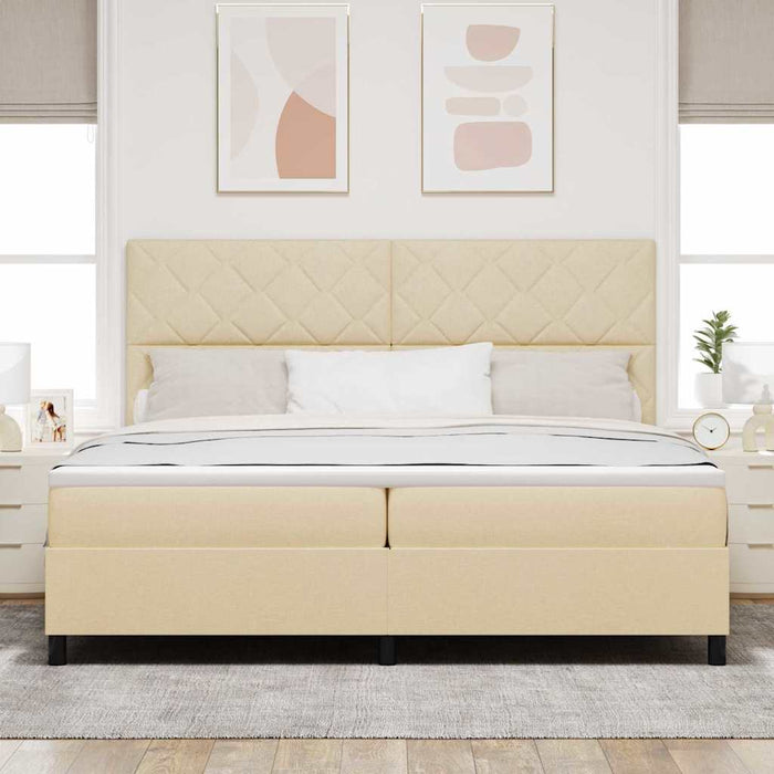 Pat cu arcuri cu saltea cu headboard Crem 200 x 200 cm țesătură - WALTI WALTI