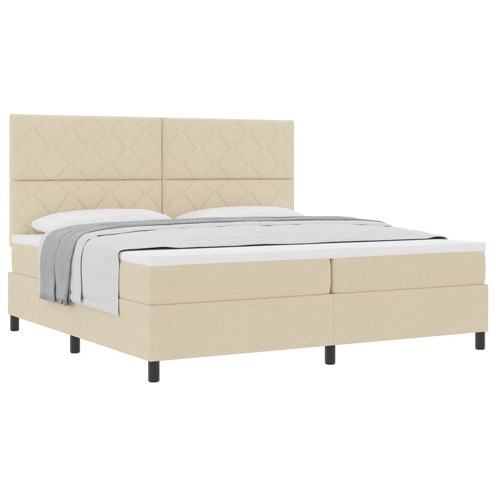 Pat cu arcuri cu saltea cu headboard Crem 200 x 200 cm țesătură - WALTI WALTI