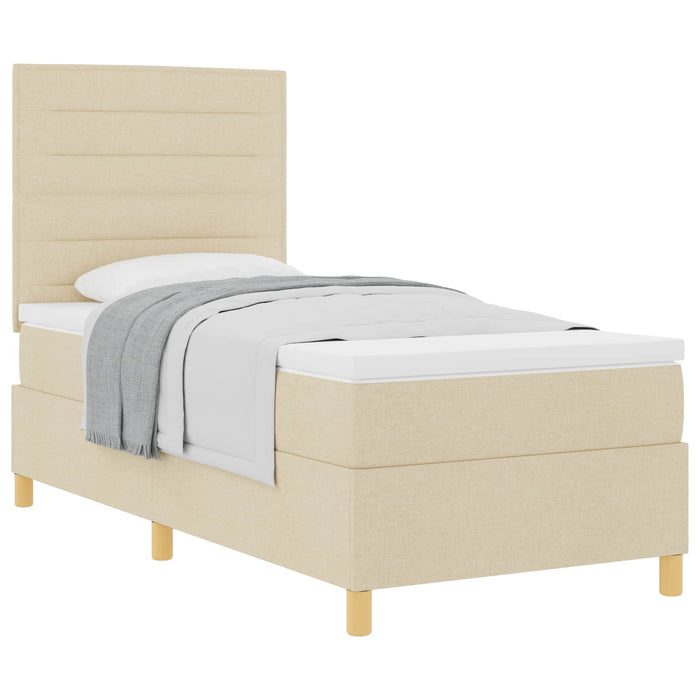 Pat cu arcuri cu saltea cu headboard Crem 80 x 200 cm țesătură WALTI