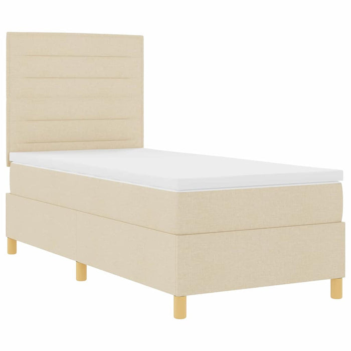 Pat cu arcuri cu saltea cu headboard Crem 80 x 200 cm țesătură WALTI