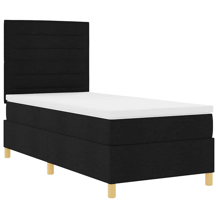 Pat cu arcuri cu saltea cu headboard Negru 90 x 190 cm țesătură - WALTI WALTI