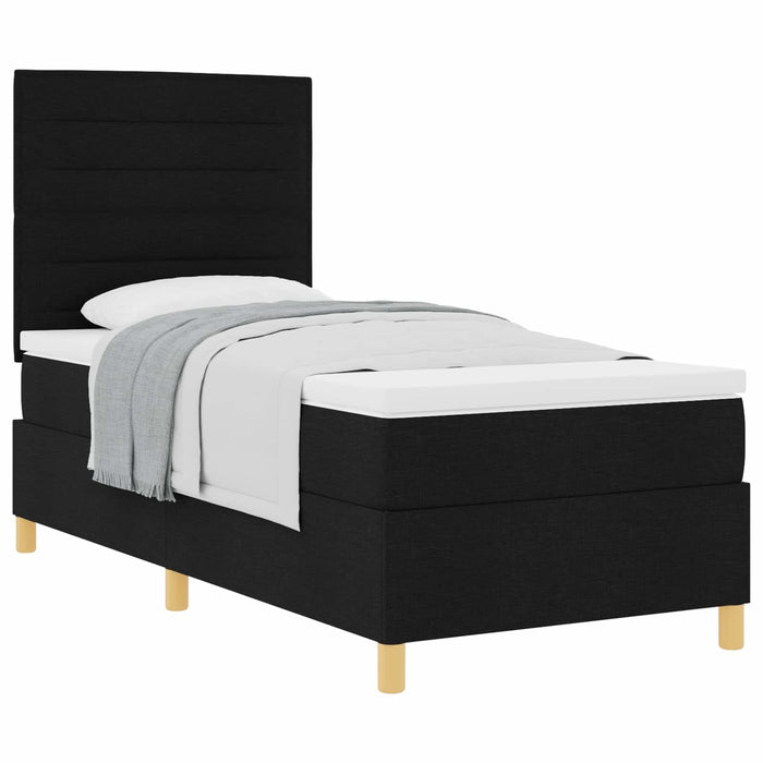 Pat cu arcuri cu saltea cu headboard Negru 90 x 200 cm țesătură - WALTI WALTI
