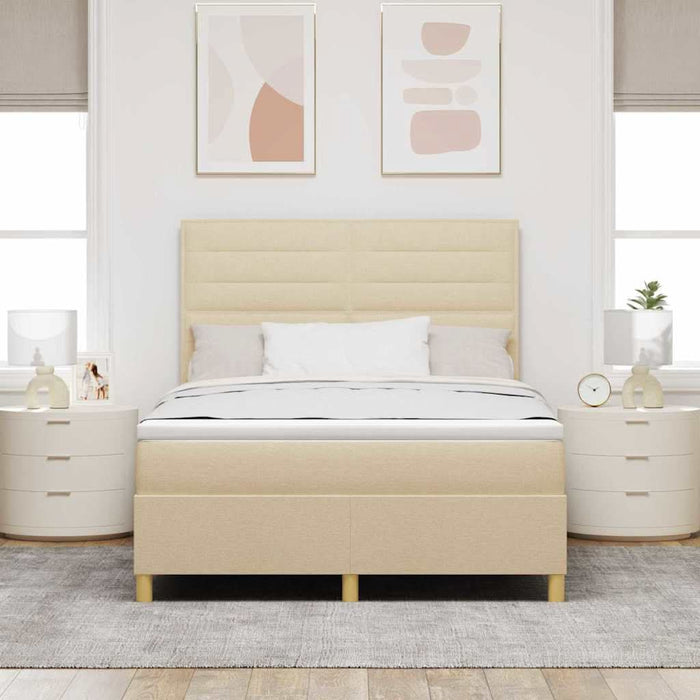 Pat cu arcuri cu saltea cu headboard Crem 140 x 200 cm țesătură - WALTI WALTI
