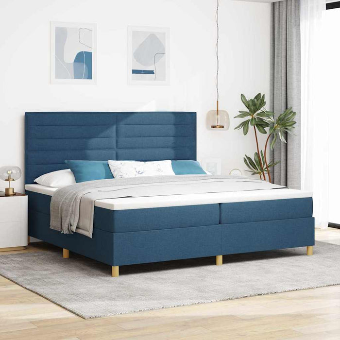Pat cu arcuri cu headboard albastru 200 x 200 cm țesătură WALTI