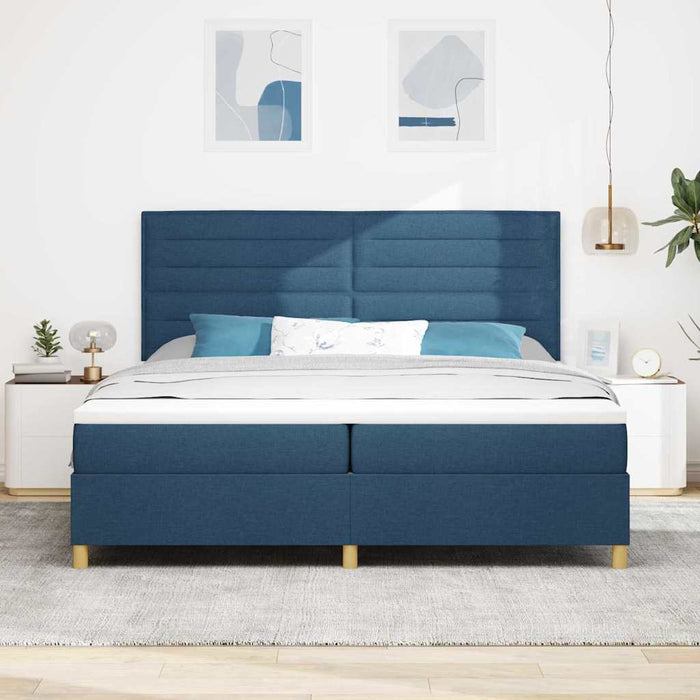 Pat cu arcuri cu headboard albastru 200 x 200 cm țesătură WALTI