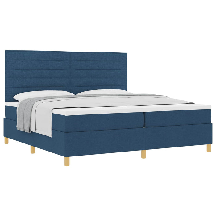 Pat cu arcuri cu headboard albastru 200 x 200 cm țesătură WALTI
