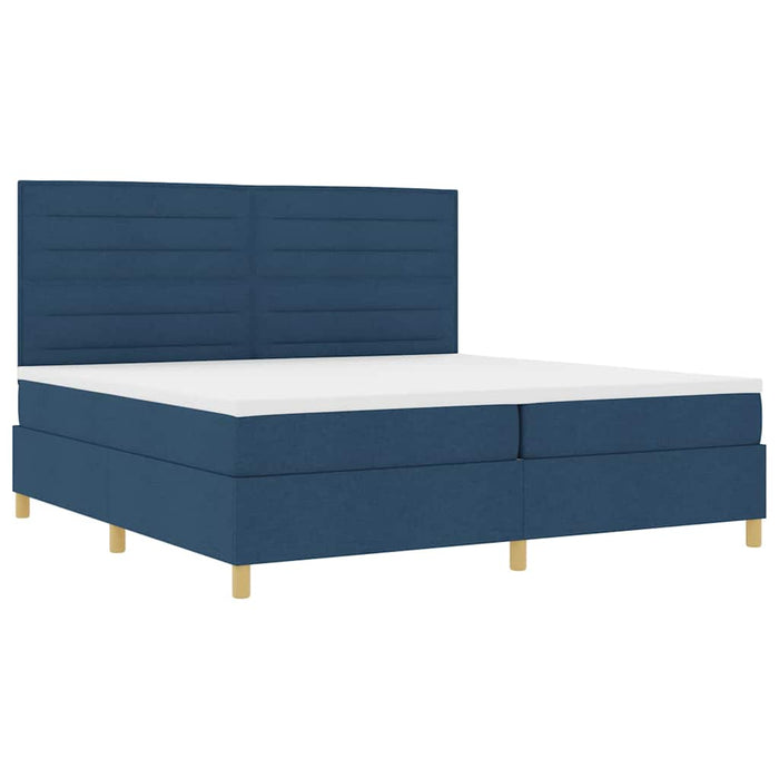 Pat cu arcuri cu headboard albastru 200 x 200 cm țesătură WALTI