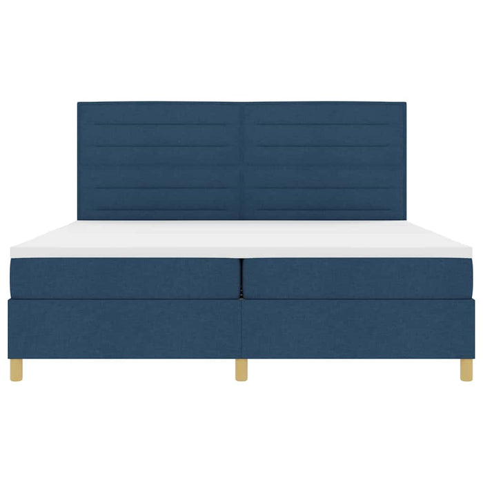 Pat cu arcuri cu headboard albastru 200 x 200 cm țesătură WALTI