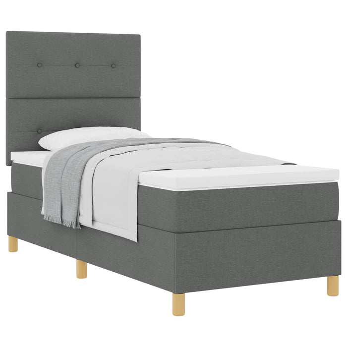 Pat cu arcuri cu headboard Gri închis 90 x 190 cm țesătură WALTI