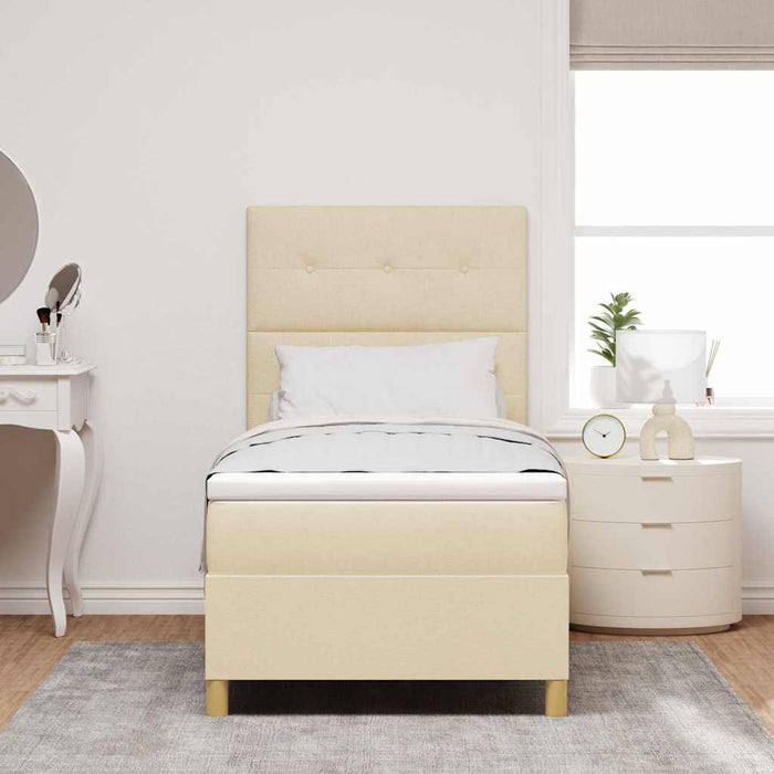 Pat cu arcuri cu saltea cu headboard Crem 90 x 190 cm țesătură - WALTI WALTI