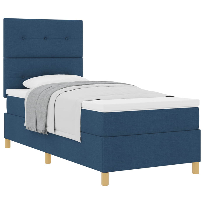 Pat cu arcuri cu headboard albastru 90 x 190 cm țesătură WALTI