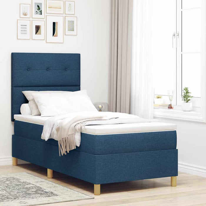 Pat cu arcuri cu headboard albastru 90 x 200 cm țesătură WALTI