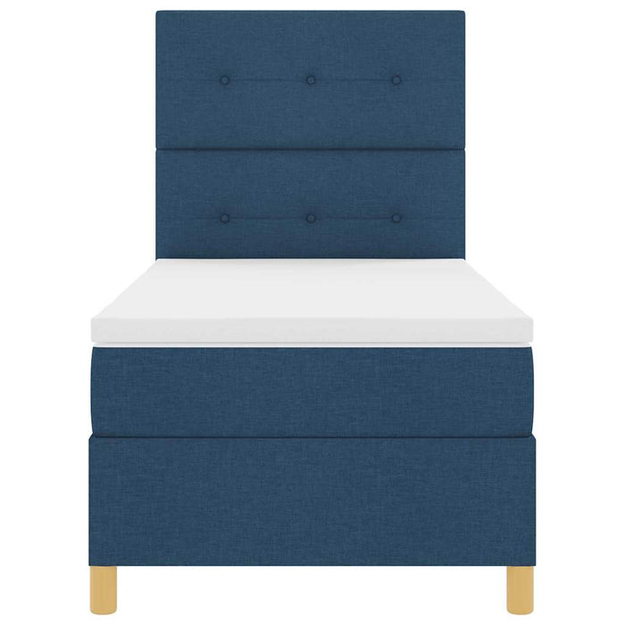 Pat cu arcuri cu headboard albastru 90 x 200 cm țesătură WALTI