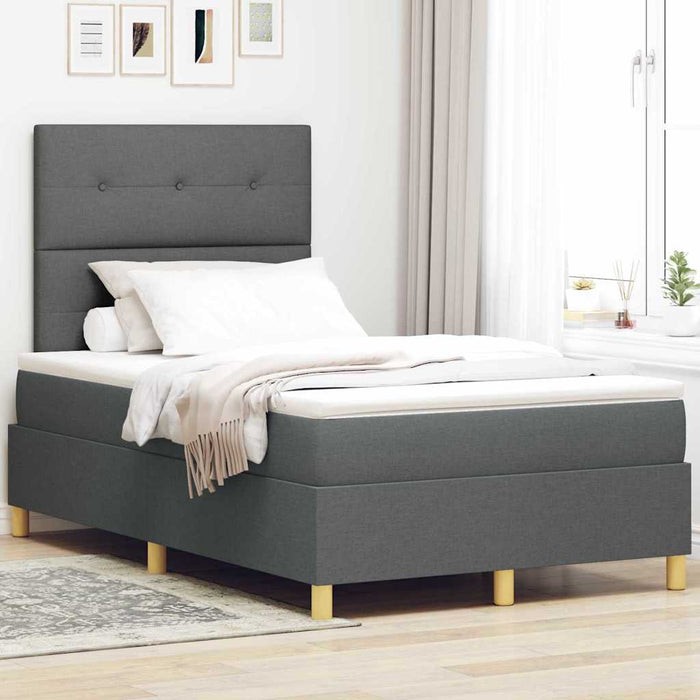 Pat cu arcuri cu headboard Gri închis 120 x 190 cm țesătură WALTI