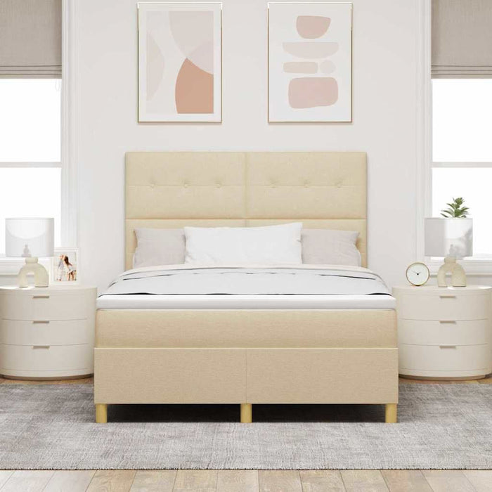 Pat cu arcuri cu saltea cu headboard Crem 140 x 190 cm țesătură - WALTI WALTI