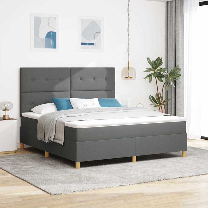Pat cu arcuri cu headboard Gri închis 180 x 200 cm țesătură WALTI