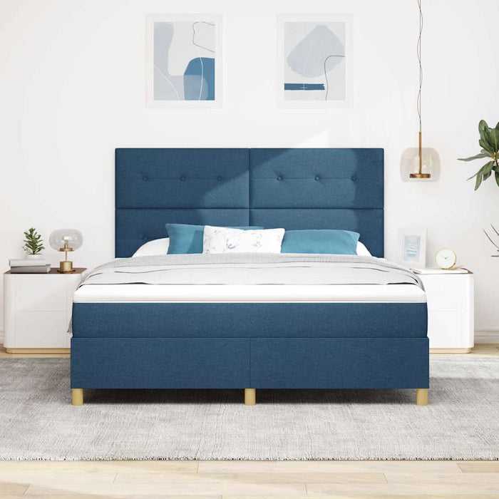 Pat cu arcuri cu headboard albastru 180 x 200 cm țesătură WALTI