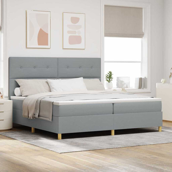 Pat cu arcuri cu headboard Gri deschis 200 x 200 cm țesătură - WALTI WALTI
