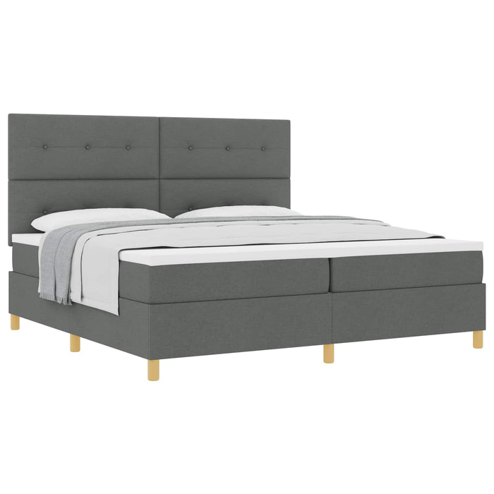 Pat cu arcuri cu headboard Gri închis 200 x 200 cm țesătură - WALTI WALTI