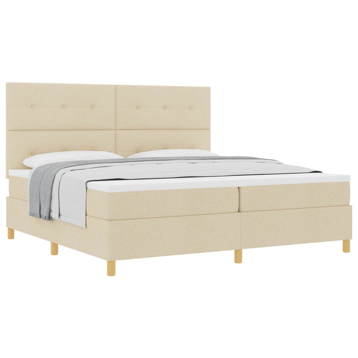Pat cu arcuri cu saltea cu headboard Crem 200 x 200 cm țesătură - WALTI WALTI