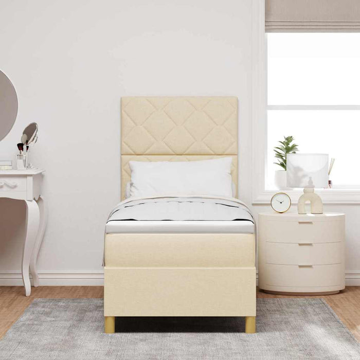 Pat cu arcuri cu headboard Crem 80 x 200 cm țesătură WALTI