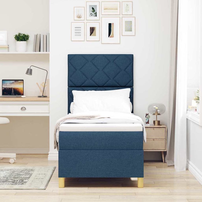 Pat cu arcuri cu headboard albastru 80 x 200 cm țesătură - WALTI WALTI