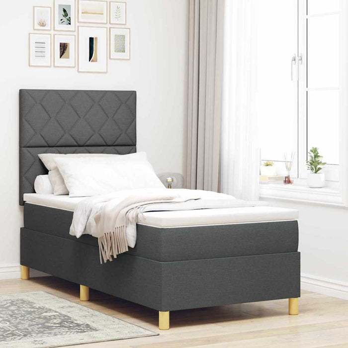 Pat cu arcuri cu headboard Gri închis 90 x 190 cm țesătură WALTI