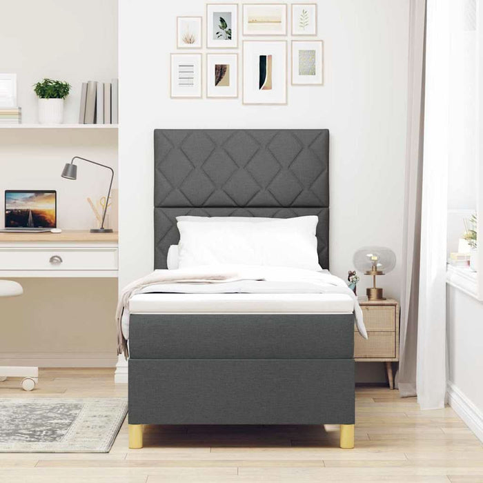 Pat cu arcuri cu headboard Gri închis 90 x 190 cm țesătură WALTI