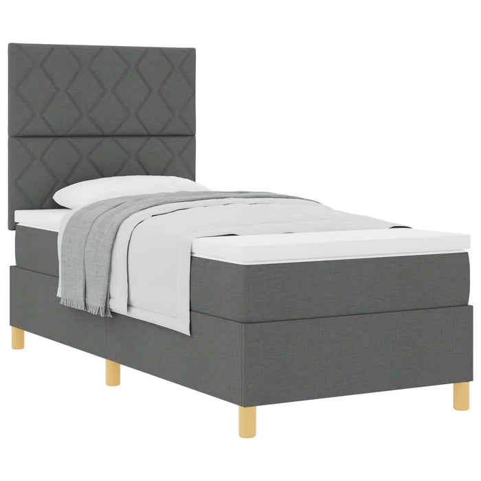 Pat cu arcuri cu headboard Gri închis 90 x 190 cm țesătură WALTI