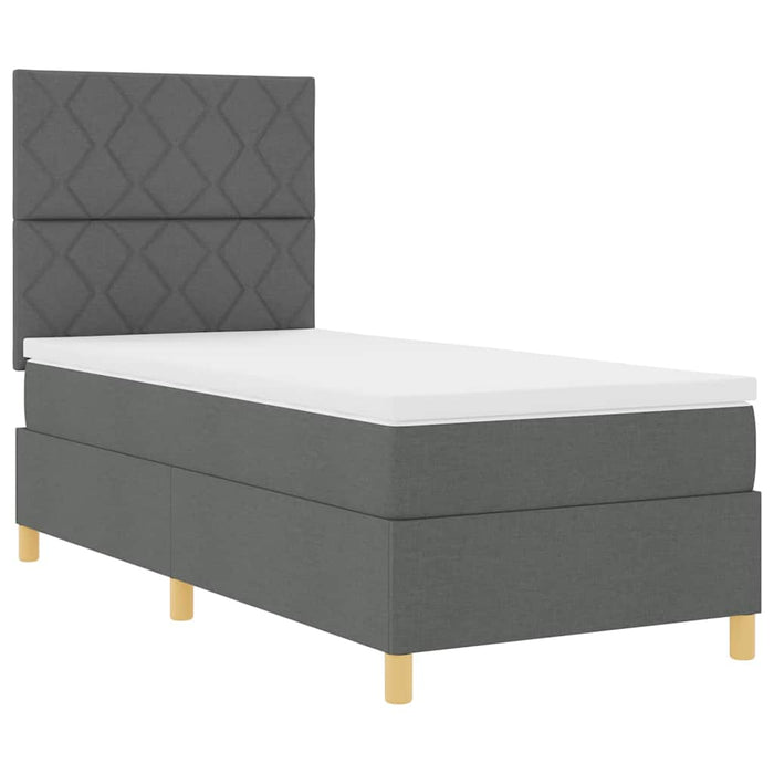 Pat cu arcuri cu headboard Gri închis 90 x 190 cm țesătură WALTI